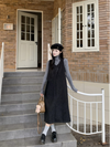 [29] Korean style V-neck wool jumper skirt for women, new for spring, loose fit, A-line, long dress, luxurious feel