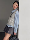 [12] V-neck knit vest for women, spring, Korean style, for work, wool, soft finish, plain