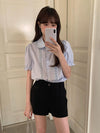 [16] Dolly collar shirt with lace, spring, retro lace top, women's, cotton