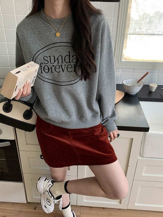 [20] Round neck, loose fitting, alphabet embroidered sweatshirt for women, spring, Korean style, relaxed feel